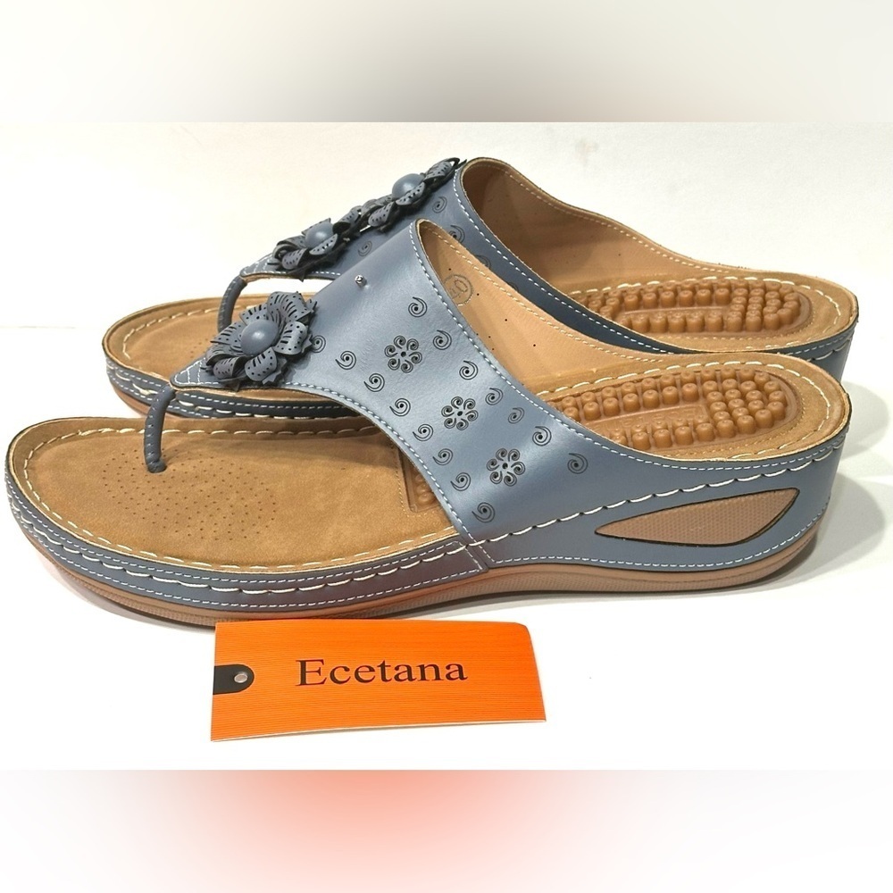Ecetana Womens Sandals Platform Wedge: Comfortable Dressy Blue Size 40, New - Picture 8 of 15